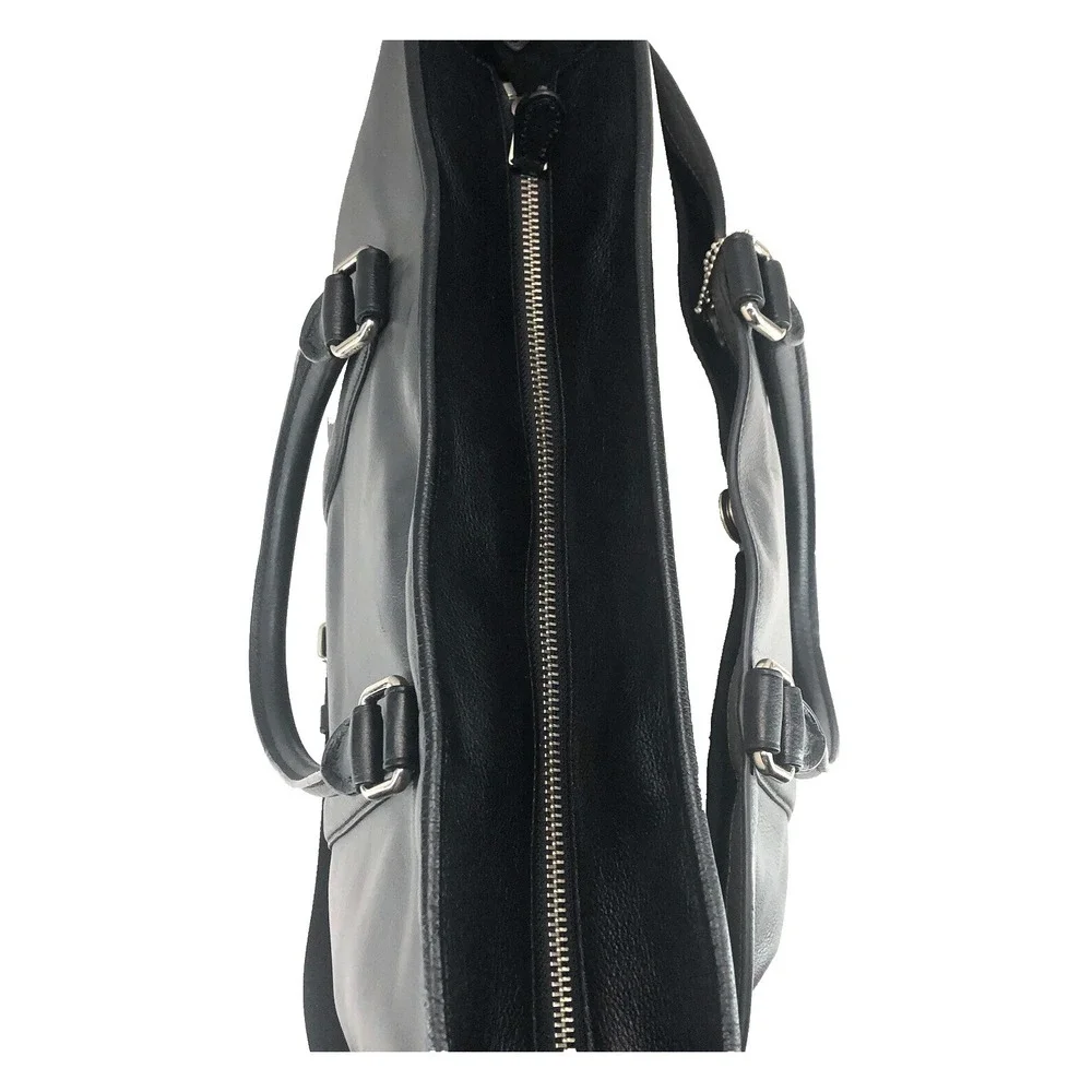 COACH‎ Perry Business Tote Crossbody Strap Gray Cream Black Leather 57568 laptop